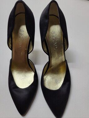 Escada Black Satin Pointed Toe D'Orsay Womens Heels Soze EU 37
